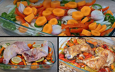 LIBRE EN LA MESA. Pollo al horno con verduras.