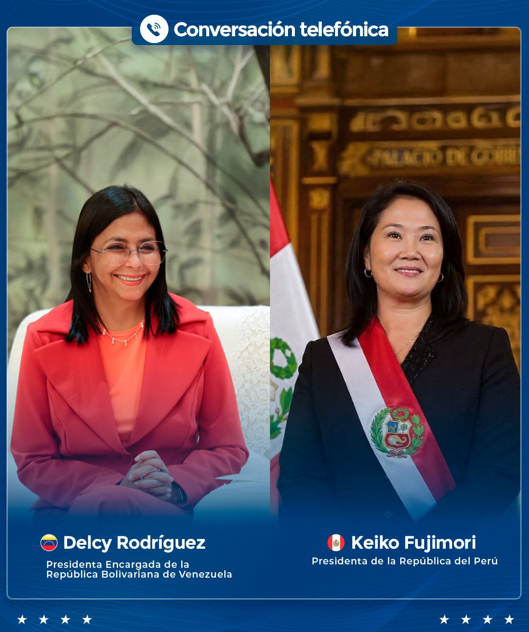 Delcy Rodríguez propone a Keiko Fujimori el retorno seguro de venezolanos desde Perú